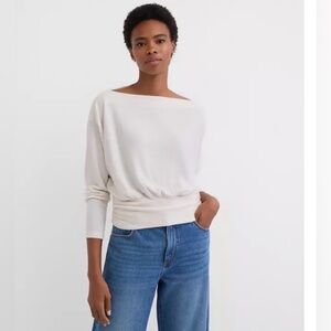 Ann Taylor LOFT Ruched Hem Boatneck Top in Whisper White (Cream) Size XL NWT